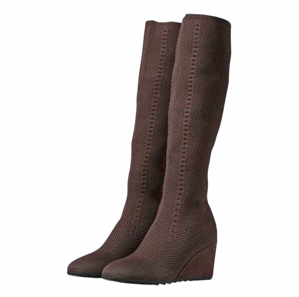 NEW EILEEN FISHER women's kasana stretchknit pull on boots in brown